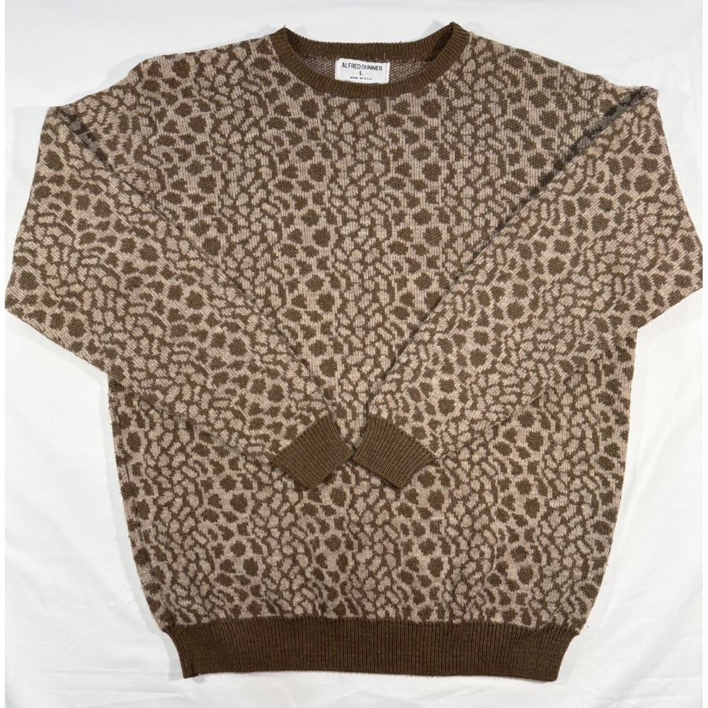 Alfred Dunner Vintage Leopard Print Crewneck Sweater Brown Animal Print Large
